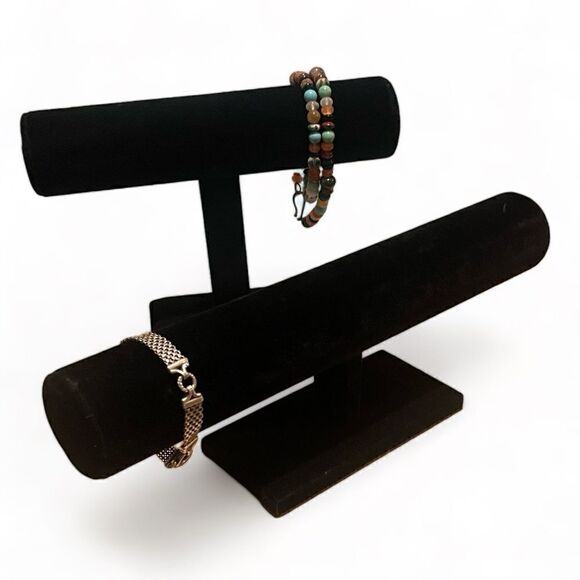 Black Velvet T-Bar Bracelet Jewelry Display Stand Set of 2 - Picture 1 of 15